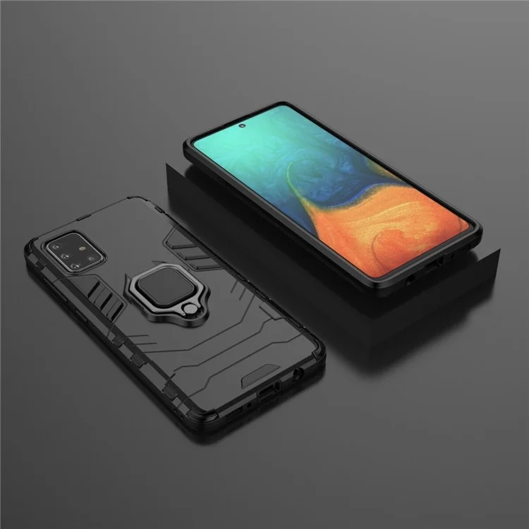 Plastic + TPU Case with Kickstand for Samsung Galaxy A71 - Black