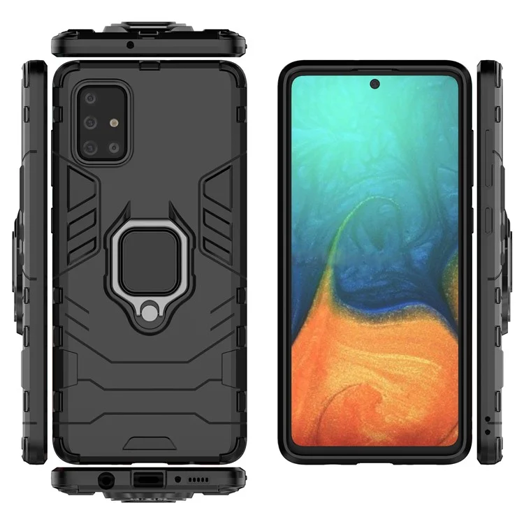 Plastic + TPU Case with Kickstand for Samsung Galaxy A71 - Black