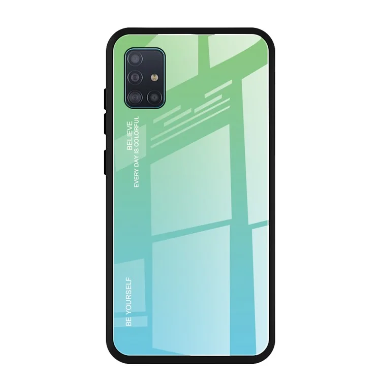 Gradient Color Glass + TPU Cell Phone Cover for Samsung Galaxy A51 - Cyan / Blue