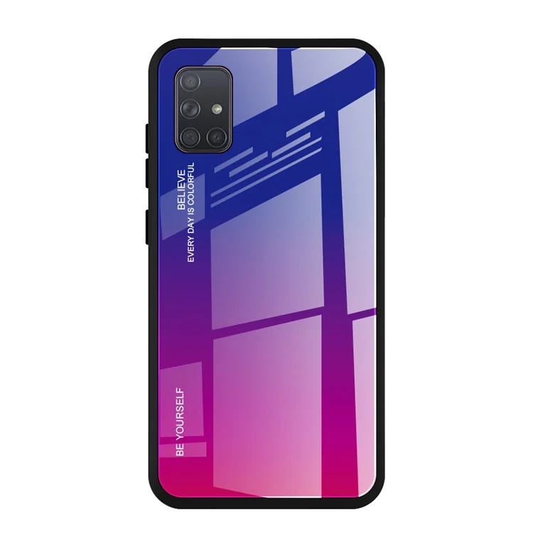 Vetro Color Gradiente di Protezione Completa Anti-drop + Casing Per Cellulare TPU Per Samsung Galaxy A71 - Blu / Rosa