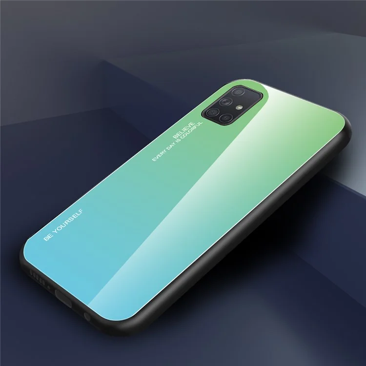 Anti-Drop Full Protection Gradient Color Glass + TPU Coque de téléphone portable pour Samsung Galaxy A71 - Cyan / Bleu