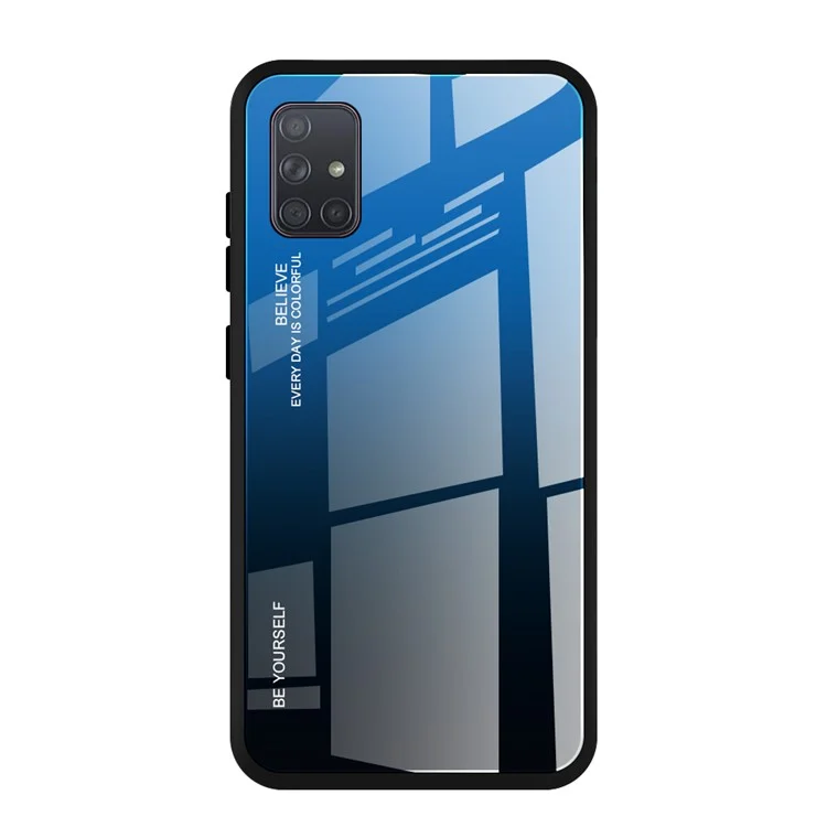 Vetro Color Gradiente di Protezione Completa Anti-drop + Casing Per Cellulare TPU Per Samsung Galaxy A71 - Blu / Nero