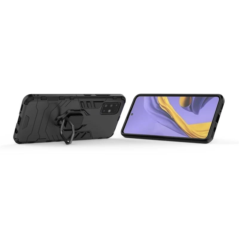 2-in-1 Plastic + TPU Phone Case Shell with Foldable Kickstand for Samsung Galaxy A51 - Black