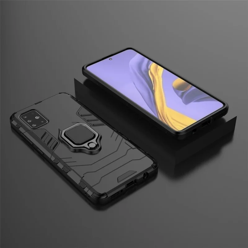 2-in-1 Plastic + TPU Phone Case Shell with Foldable Kickstand for Samsung Galaxy A51 - Black