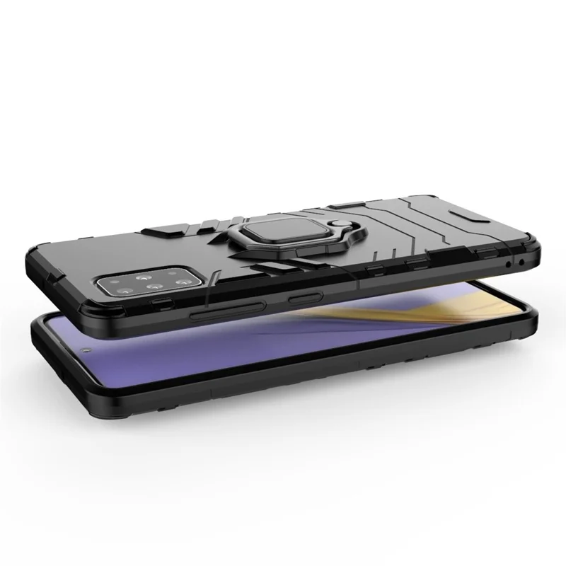 2-in-1 Plastic + TPU Phone Case Shell with Foldable Kickstand for Samsung Galaxy A51 - Black