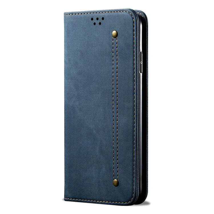 Retro Style Jeans Cloth Leather Wallet Case for Samsung Galaxy S20 4G/S20 5G - Blue