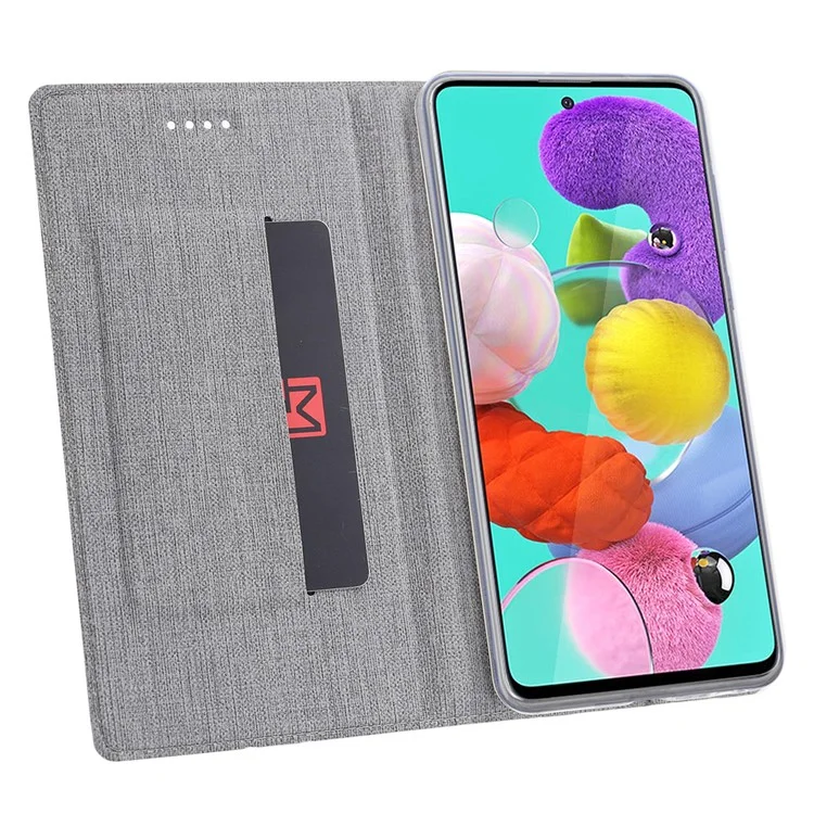 Case de Cuero de Textura Cruzada Vili DMX Con Soporte de Tarjeta Para Samsung Galaxy A51 - Gris