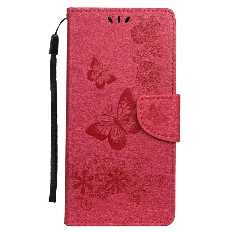 Empreinte Butterfly Flower Cuir Portefeuille Case de Téléphone Pour Samsung Galaxy S20 4g / S20 5G - Rouge