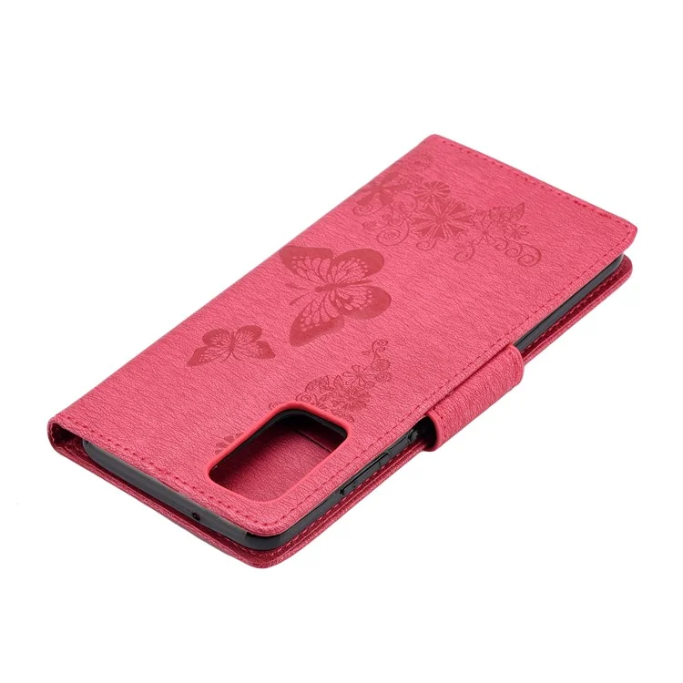 Caixa de Telefone da Carteira de Couro de Borboleta Com Borboleta Para Samsung Galaxy S20 4G/S20 5G - Vermelho