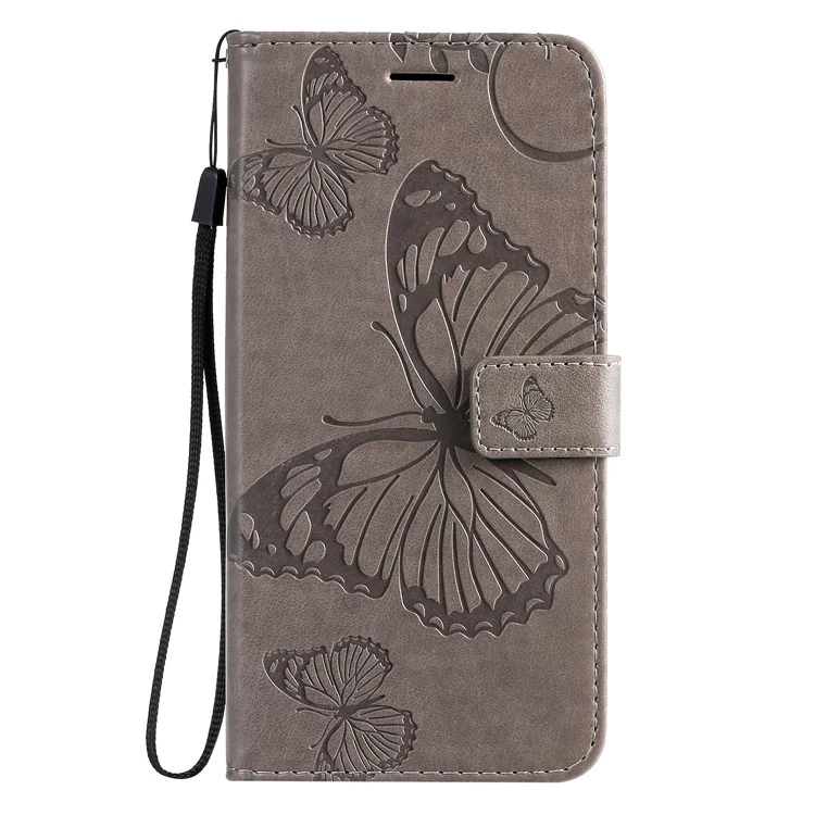 For Samsung Galaxy S20 Plus Wallet Case Floral Butterfly Imprinted Leather Phone Cover Stand - Grey