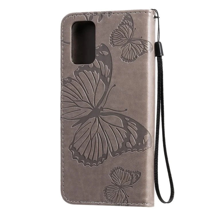 For Samsung Galaxy S20 Plus Wallet Case Floral Butterfly Imprinted Leather Phone Cover Stand - Grey