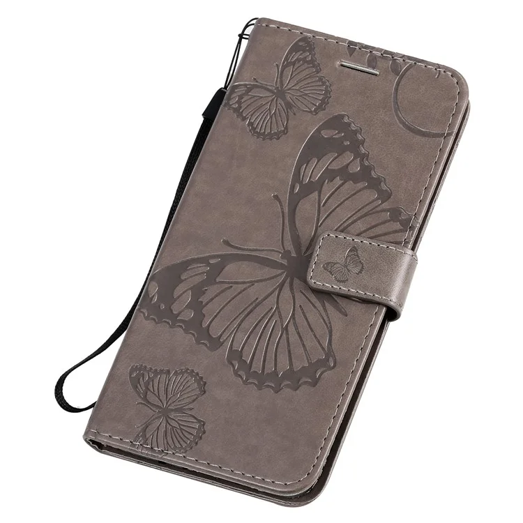 For Samsung Galaxy S20 Plus Wallet Case Floral Butterfly Imprinted Leather Phone Cover Stand - Grey