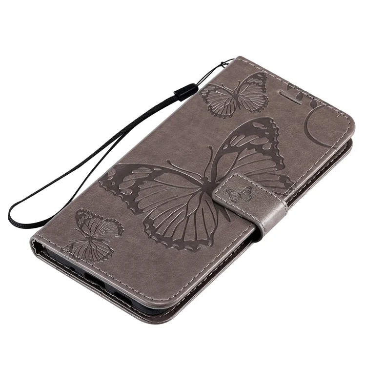 For Samsung Galaxy S20 Plus Wallet Case Floral Butterfly Imprinted Leather Phone Cover Stand - Grey