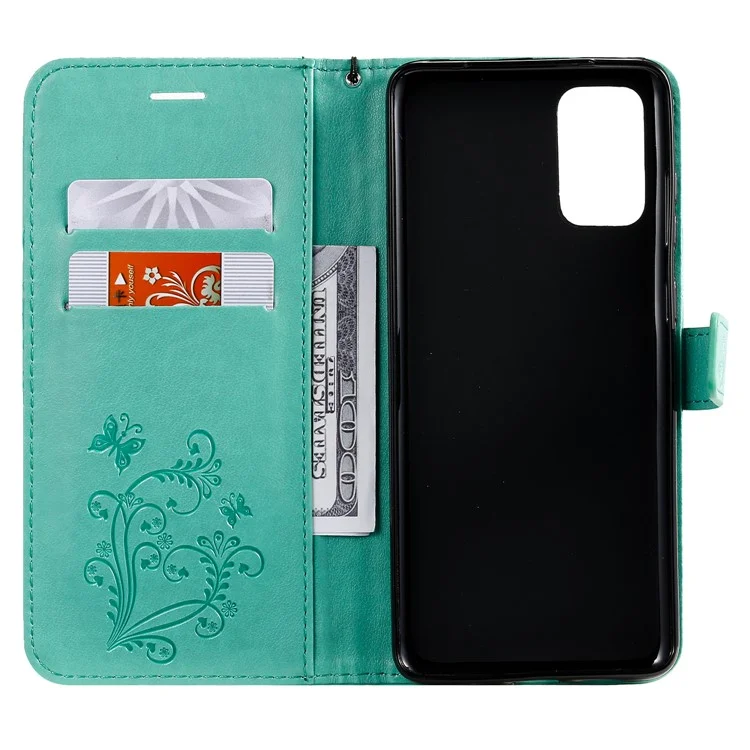 KT Imprinting Flower Series-2 Butterfly Imprint Leather Stylish Case for Samsung Galaxy S20 Plus - Green