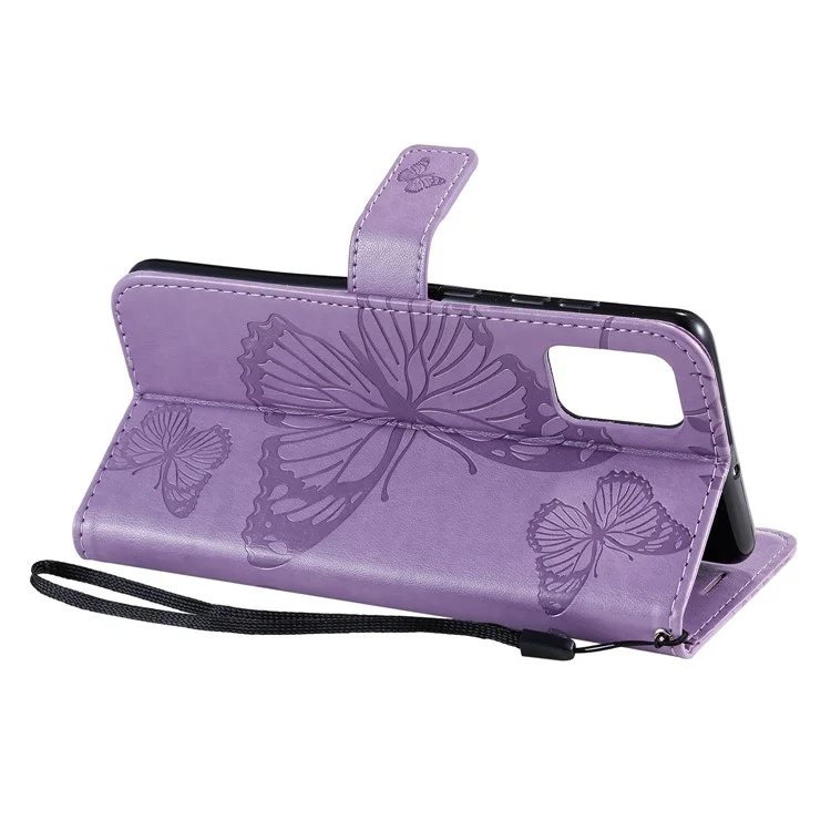 For Samsung Galaxy A71 Wallet Case Floral Butterfly Imprinted Leather Phone Cover Stand - Purple