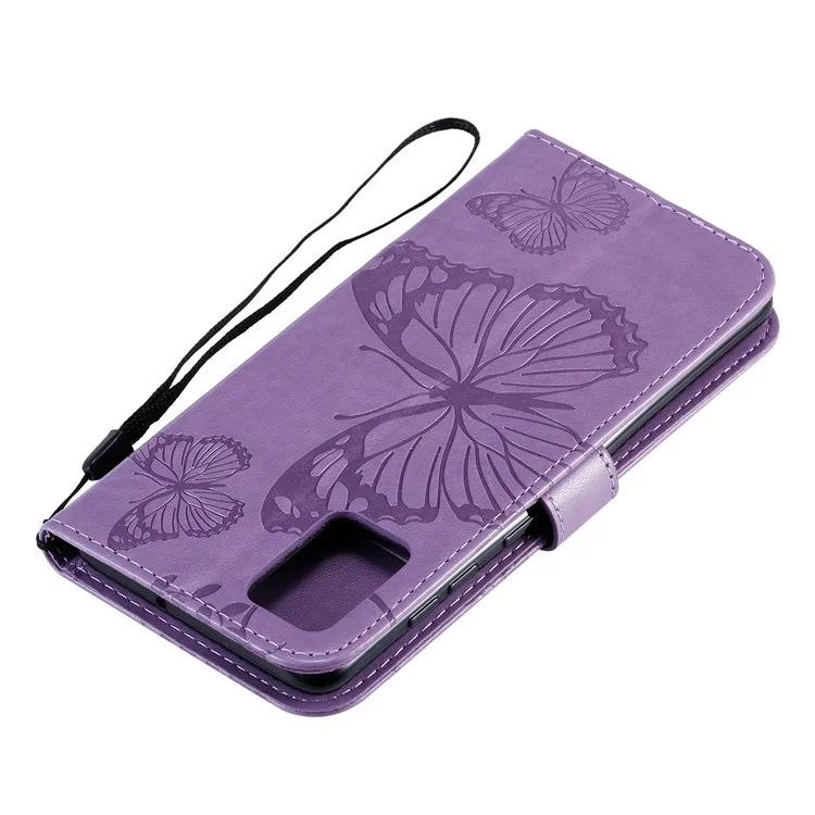 For Samsung Galaxy A71 Wallet Case Floral Butterfly Imprinted Leather Phone Cover Stand - Purple