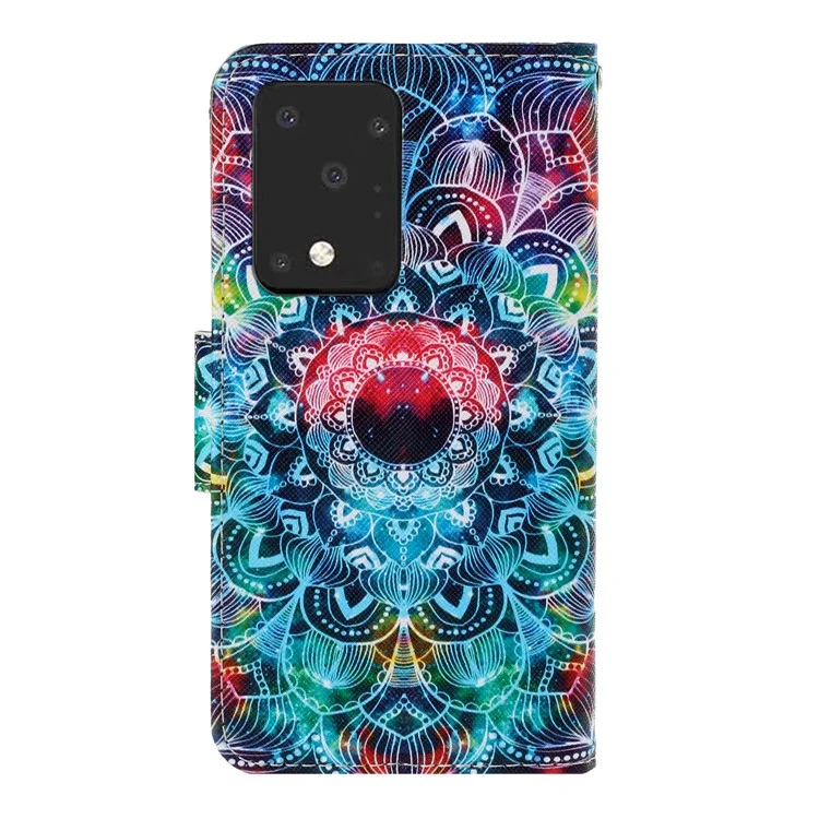 Padrão Printing Wallet Leather Protector Phone Stand Stand Para Samsung Galaxy S20 Ultra - Flor Mandala