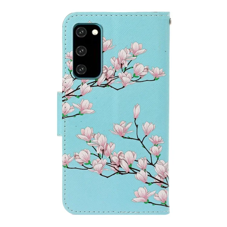 Impressão de Padrão PU Caulha de Calaria Tapelo Para Samsung Galaxy S20 4G/S20 5G - Galhos de Flores