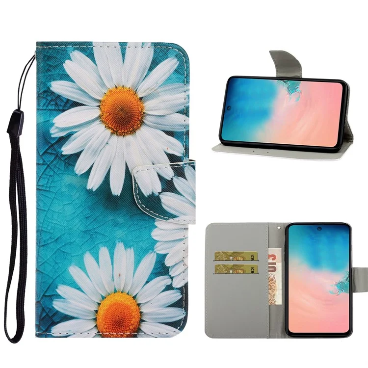 Padrão Flip Leather Wallet Phone Shell Para Samsung Galaxy A71 A715 - Flor Branca