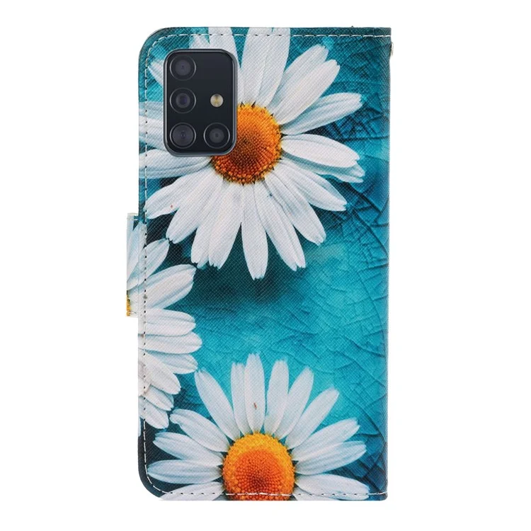 Padrão Flip Leather Wallet Phone Shell Para Samsung Galaxy A71 A715 - Flor Branca