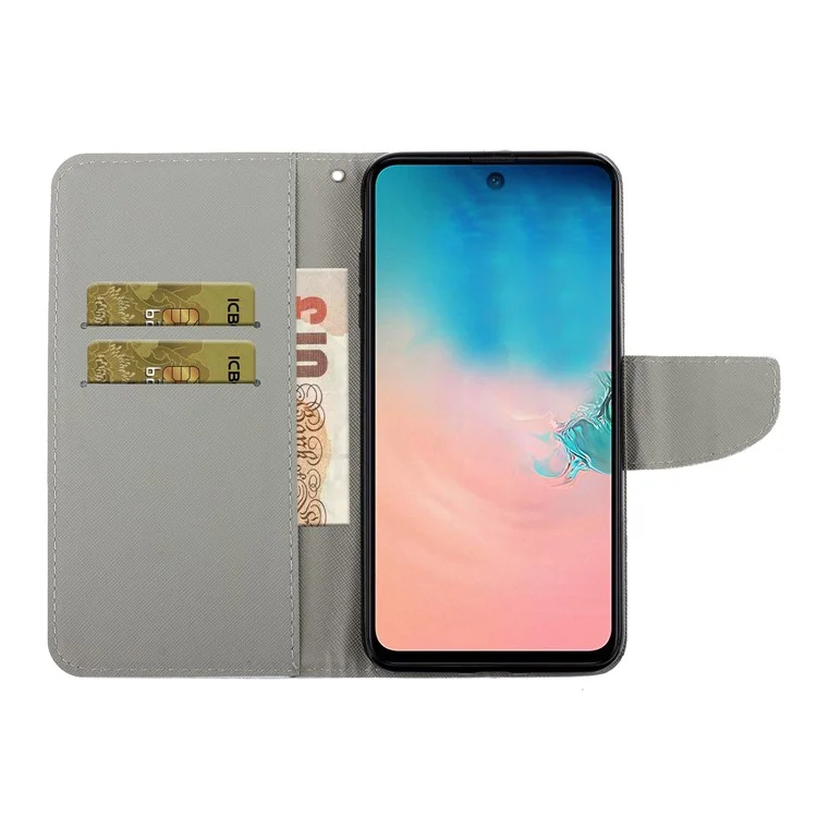 Печать с Рисунком Flip Leather Wallet Shell Для Samsung Galaxy A71 A715 - Белый Цветок