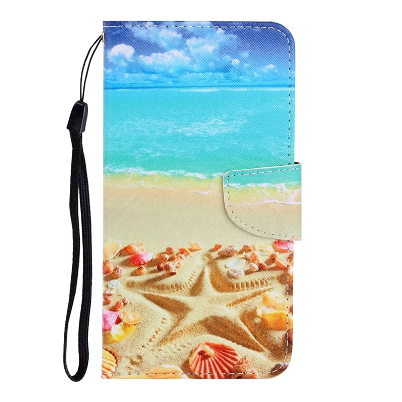 Pattern Printing Flip Leather Wallet Phone Shell for Samsung Galaxy A71 A715 - Beach