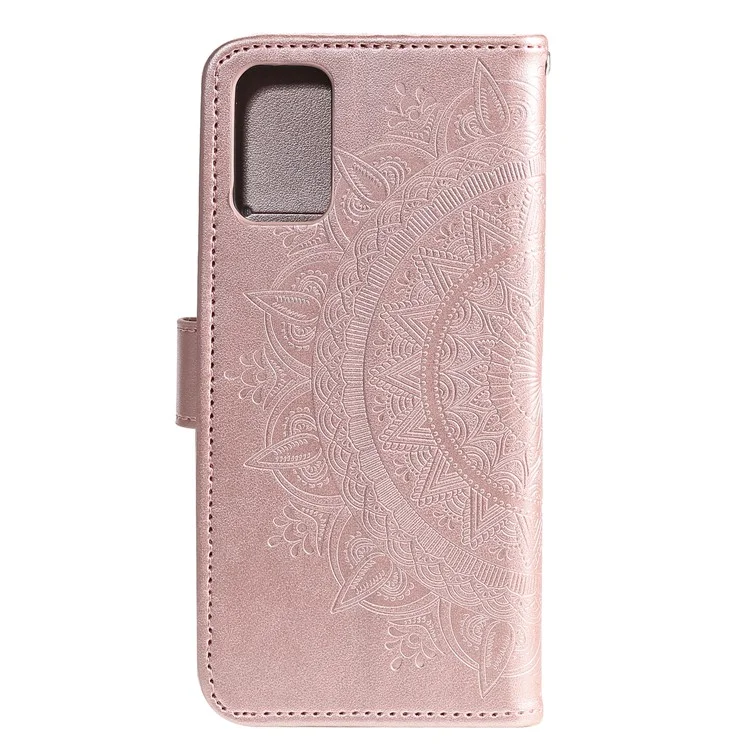 Caixa de Carteira de Couro de Flor da Impressão Para Samsung Galaxy S20 4G/S20 5G - Rosa Ouro