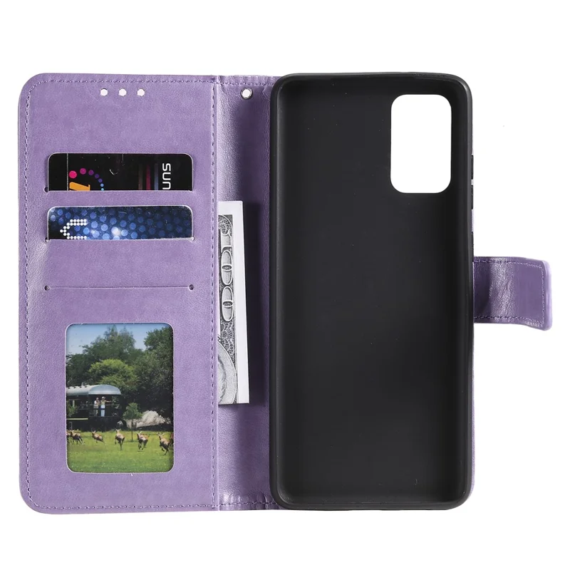 Imprint Flower Leather Wallet Case for Samsung Galaxy S20 4G/S20 5G - Purple