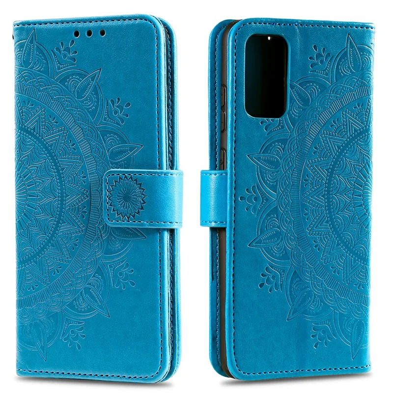 Imprint Flower Leather Wallet Case for Samsung Galaxy S20 4G/S20 5G - Blue