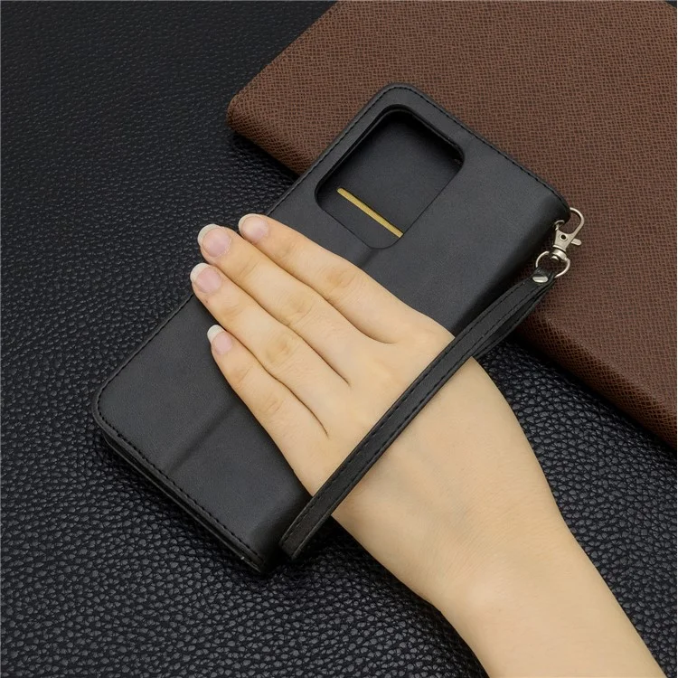 PU Leather Wallet Stand Case Cover for Samsung Galaxy S20 Ultra - Black