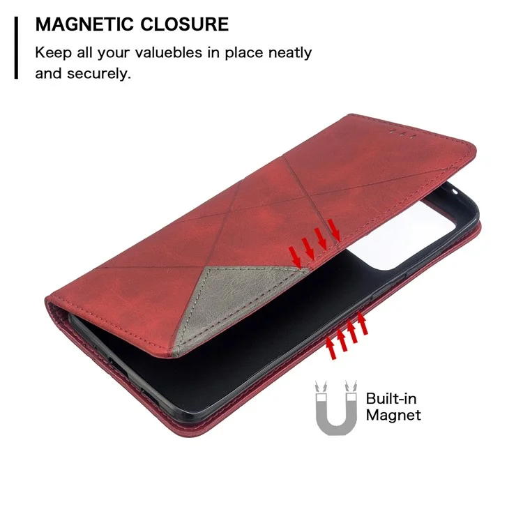 Capa de Telefone de Couro de Superfície Geométrica para Samsung Galaxy S20 Ultra - Vermelho