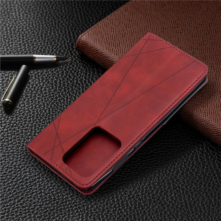 Capa de Telefone de Couro de Superfície Geométrica para Samsung Galaxy S20 Ultra - Vermelho
