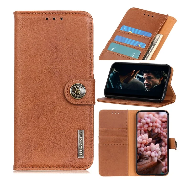 KHAZNEH Wallet Stand Leather Mobile Phone Cover Casing for Samsung Galaxy A50/A50s/A30s - Brown