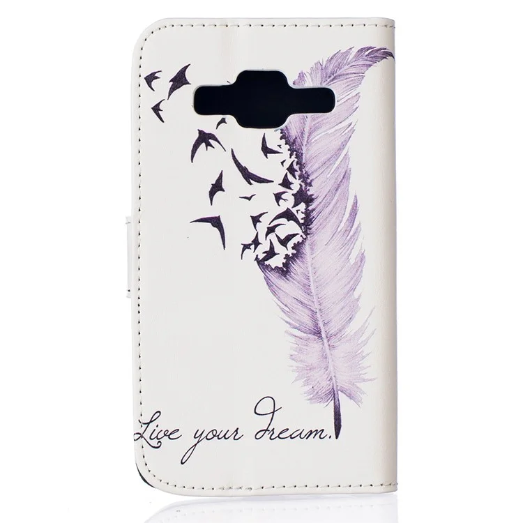 Embossment Leather Wallet Stand Shell for Samsung Galaxy Core Prime SM-G360 - Feather and Birds