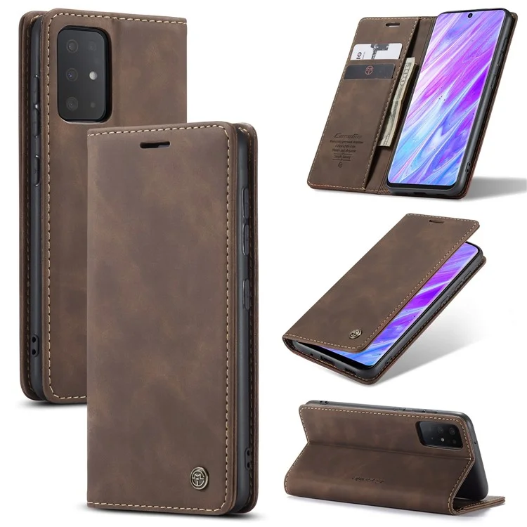 CASEME 013 Series Auto-absorbed Business Leather Wallet Case for Samsung Galaxy S20 Ultra - Dark Brown