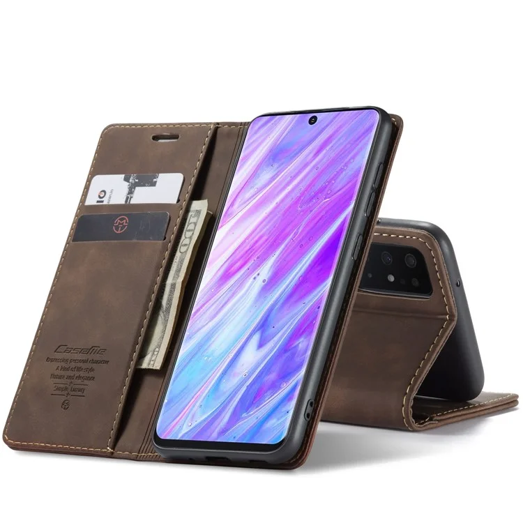 CASEME 013 Series Auto-absorbed Business Leather Wallet Case for Samsung Galaxy S20 Ultra - Dark Brown