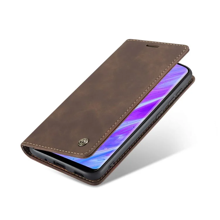 CASEME 013 Series Auto-absorbed Business Leather Wallet Case for Samsung Galaxy S20 Ultra - Dark Brown