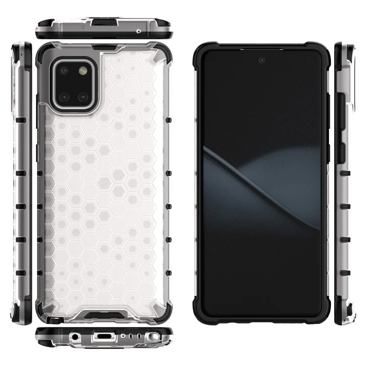 Étui hybride en TPU et PC anti-chocs à motif nid d'abeille pour Samsung Galaxy A81/Note 10 Lite - Blanc