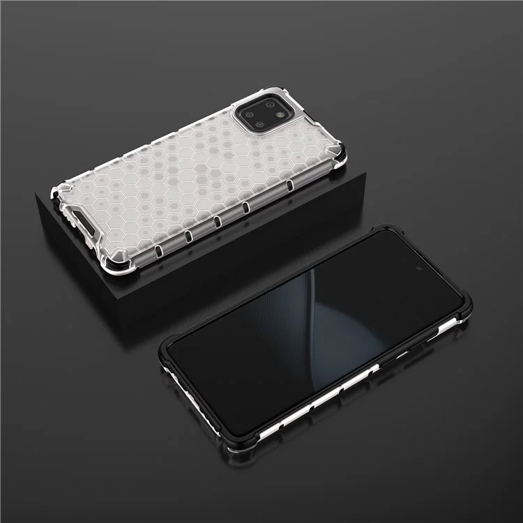 Étui hybride en TPU et PC anti-chocs à motif nid d'abeille pour Samsung Galaxy A81/Note 10 Lite - Blanc