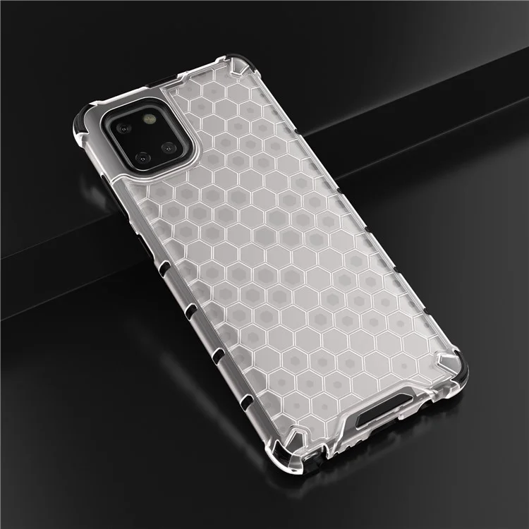 Étui hybride en TPU et PC anti-chocs à motif nid d'abeille pour Samsung Galaxy A81/Note 10 Lite - Blanc