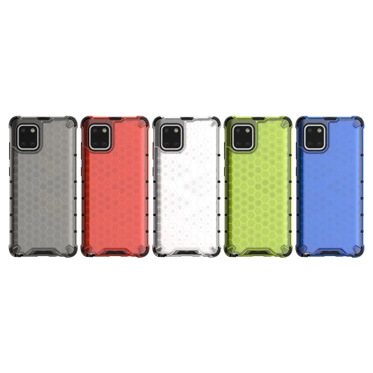 Étui hybride en TPU et PC anti-chocs à motif nid d'abeille pour Samsung Galaxy A81/Note 10 Lite - Blanc