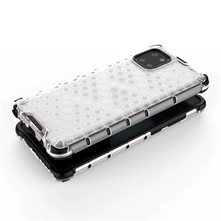 Étui hybride en TPU et PC anti-chocs à motif nid d'abeille pour Samsung Galaxy A81/Note 10 Lite - Blanc