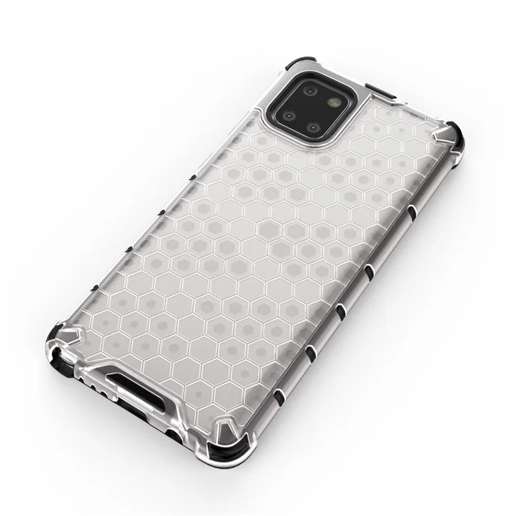 Étui hybride en TPU et PC anti-chocs à motif nid d'abeille pour Samsung Galaxy A81/Note 10 Lite - Blanc