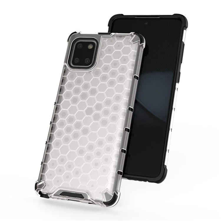 Étui hybride en TPU et PC anti-chocs à motif nid d'abeille pour Samsung Galaxy A81/Note 10 Lite - Blanc