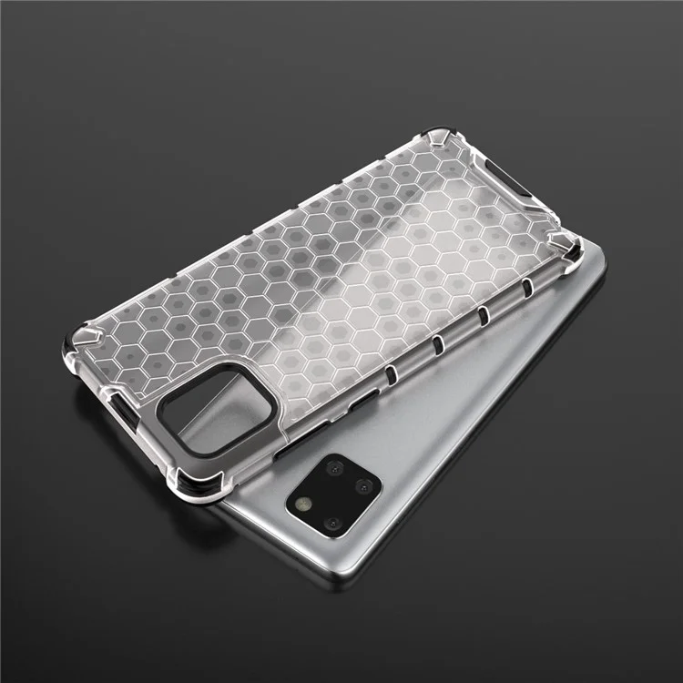 Étui hybride en TPU et PC anti-chocs à motif nid d'abeille pour Samsung Galaxy A81/Note 10 Lite - Blanc