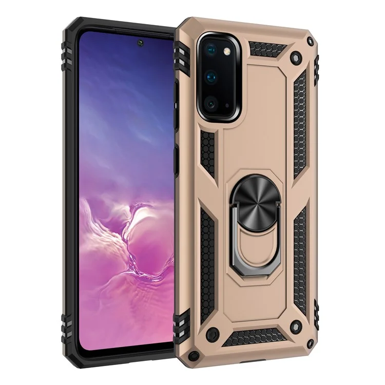 Capa de celular Hybrid PC TPU Kickstand Armor para Samsung Galaxy S20 4G/S20 5G - Dourado