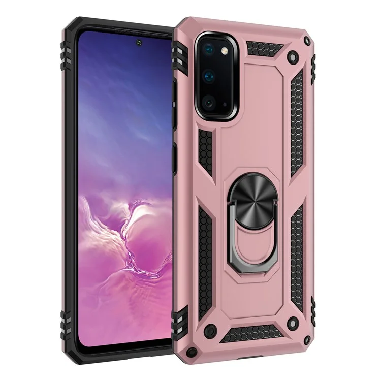 Custodia per telefono cellulare Hybrid PC TPU Kickstand Armor per Samsung Galaxy S20 4G/S20 5G - Rosa Oro