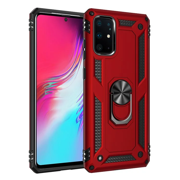 Capa Protetora de Armadura de Suporte de Pé de TPU para Híbrido PC para Samsung Galaxy S20 Plus/S20 Plus 5G - Vermelho