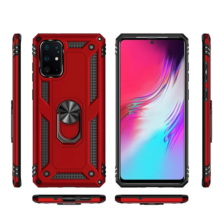 Capa Protetora de Armadura de Suporte de Pé de TPU para Híbrido PC para Samsung Galaxy S20 Plus/S20 Plus 5G - Vermelho