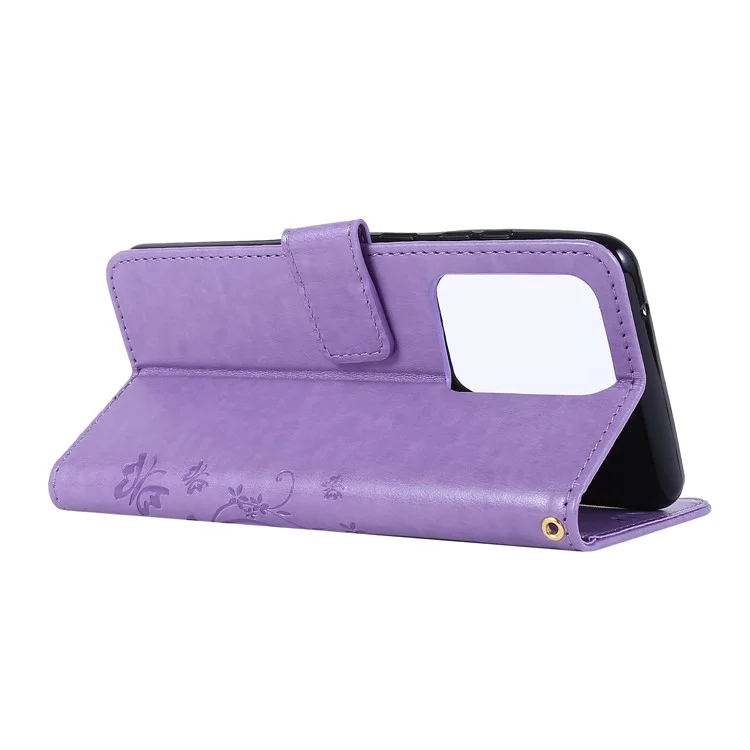 Imprint Butterflies Wallet Stand Flip Leather Phone Case for Samsung Galaxy S20 Ultra - Purple